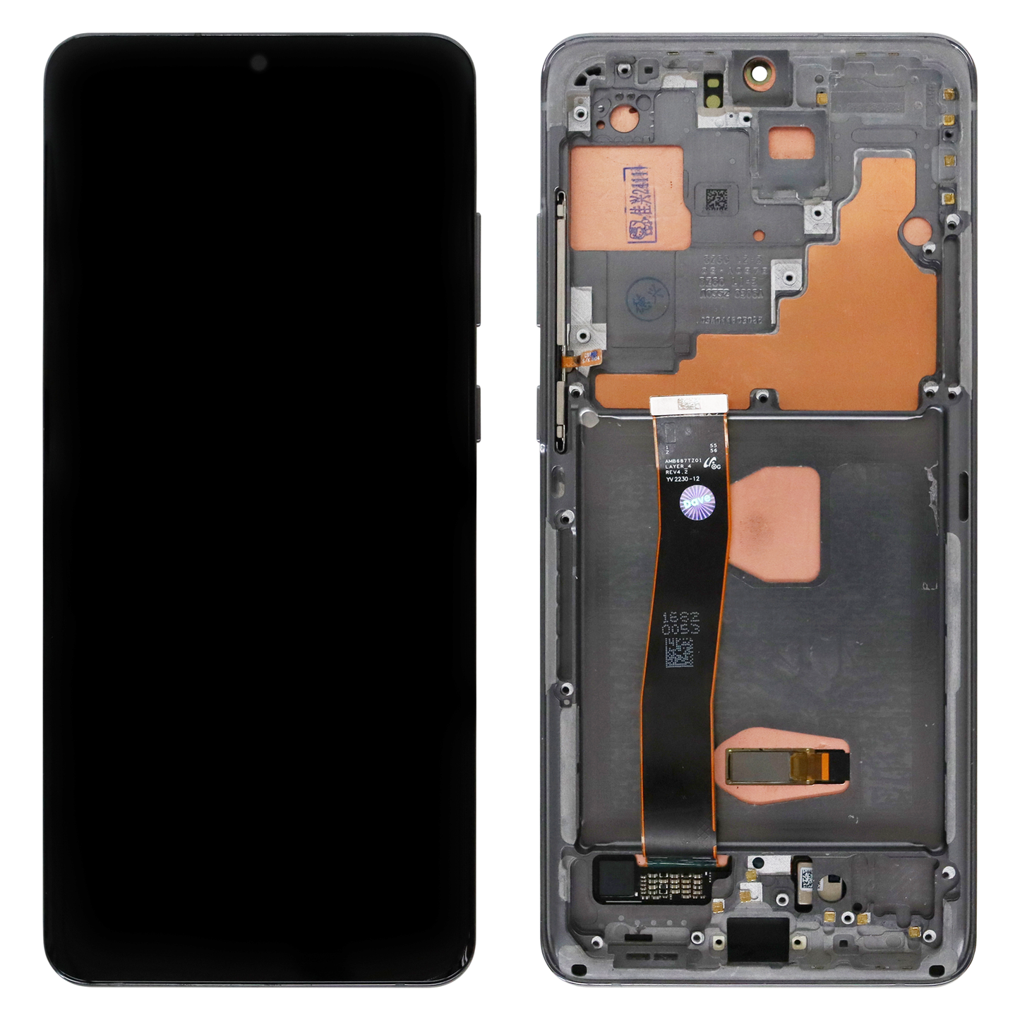 Samsung Galaxy S20 Ultra (SM-G988B, SM-G988B/DS) OLED Display (Refurbished) With Frame (Grey)
