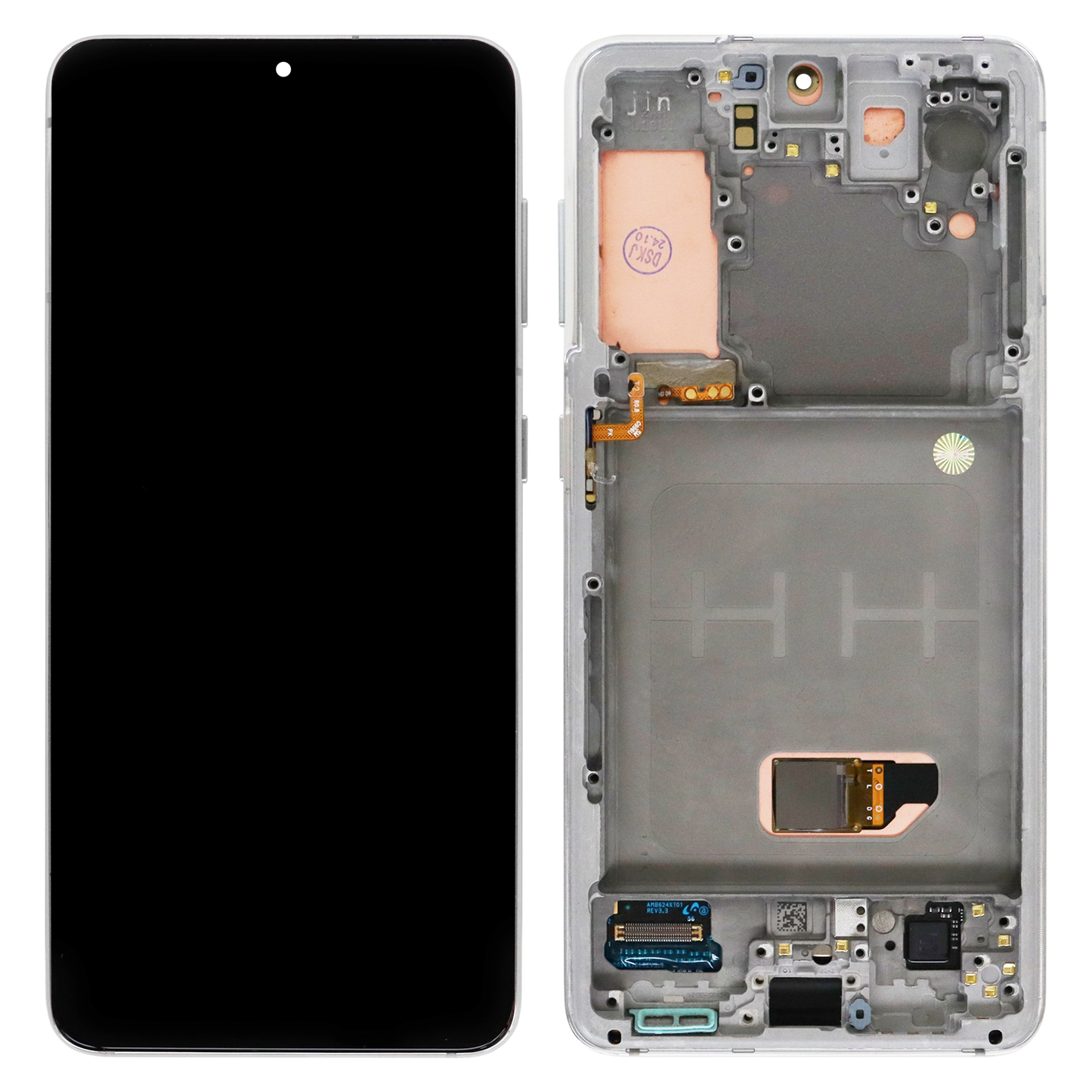 Samsung Galaxy S21 (SM-G991B, SM-G991B/DS) OLED Display (Refurbished) With Frame (White)