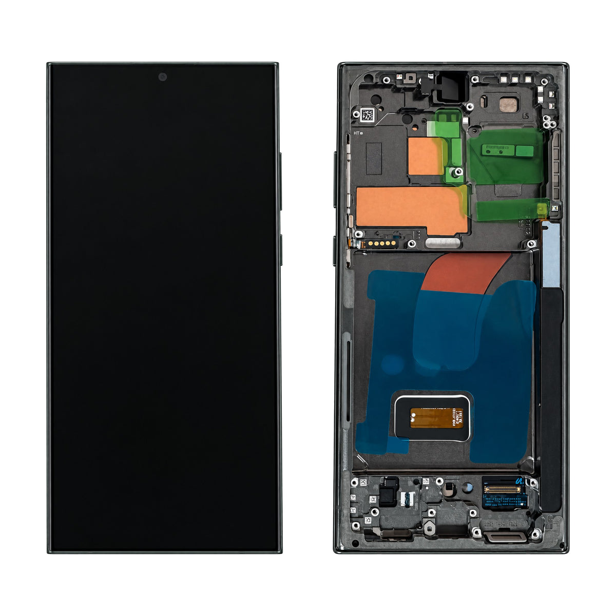 Samsung Galaxy S23 Ultra SM-S918B assembled genuine OLED display with green frame GH82-30465C - front and rear