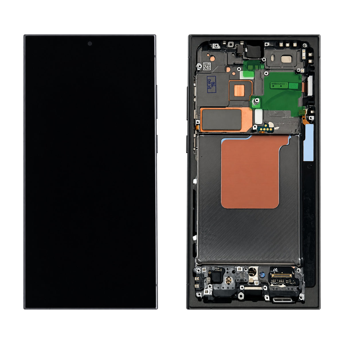 Samsung Galaxy S24 Ultra SM-S928B assembled genuine OLED display with titanium black / blue / green frame GH82-33396B - front and rear