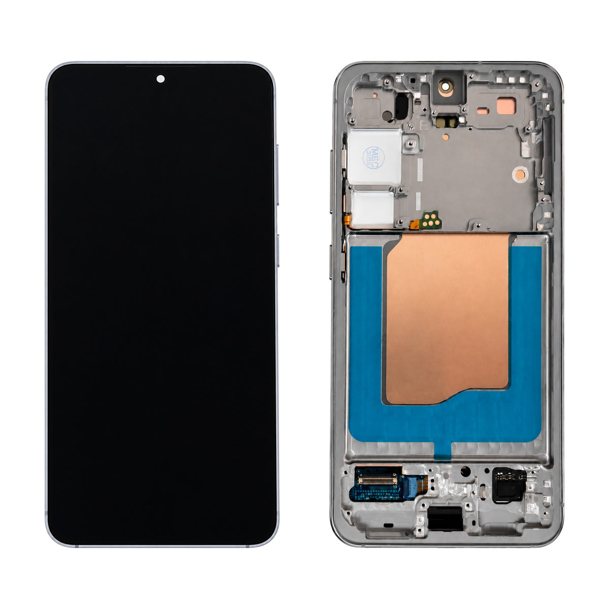 Samsung Galaxy S25 SM-S931B assembled genuine OLED display with silver shadow frame GH82-36329A - front and rear