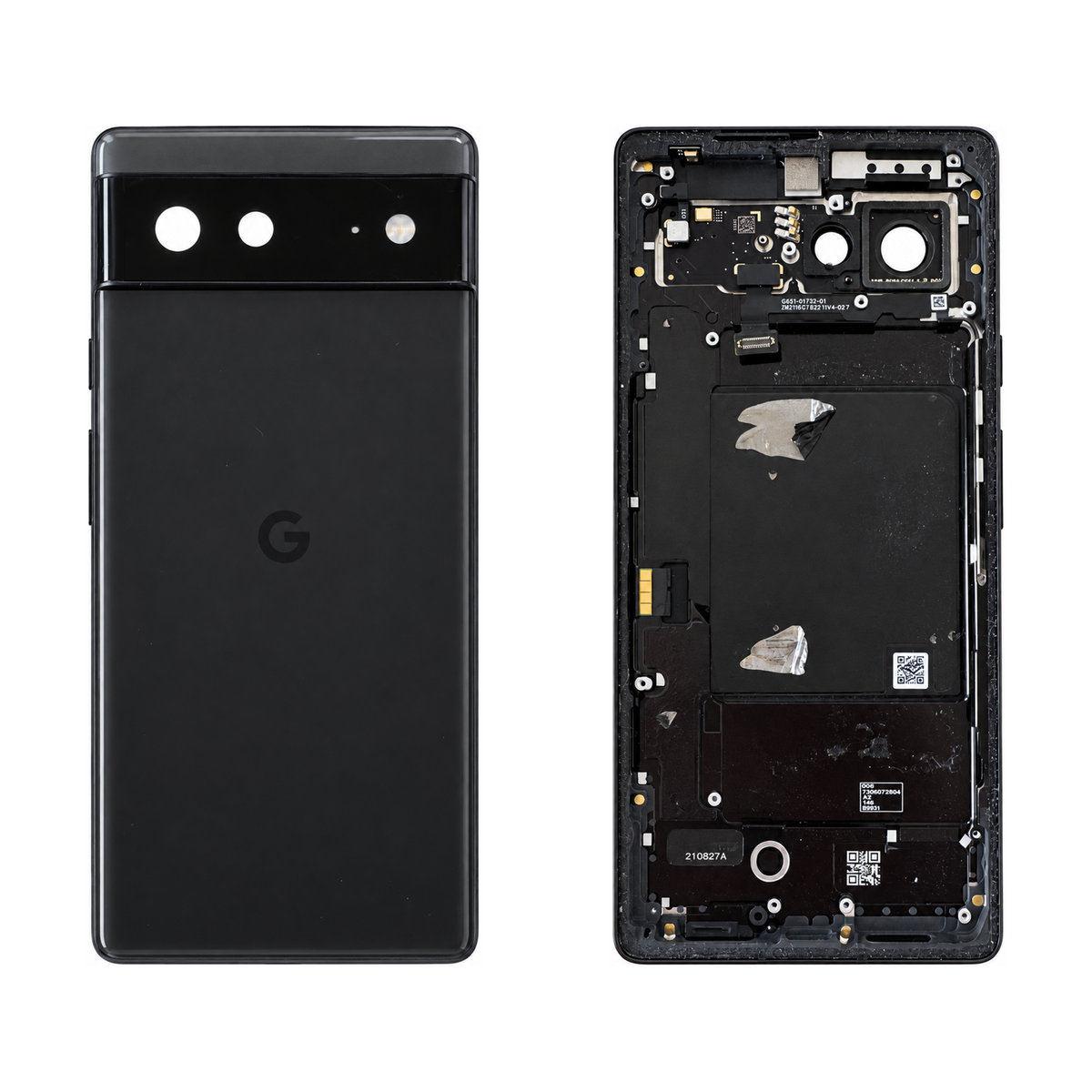 Back Glass for Google Pixel 6 - Stormy Black (Genuine Pulled Grade A/B) - front and rear views