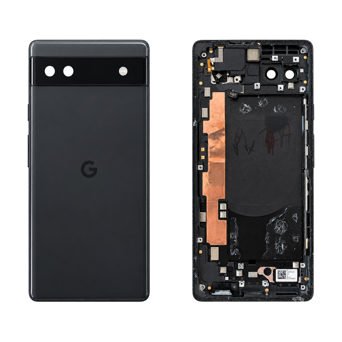 Back Cover for Google Pixel 6a - Charcoal (Genuine Pulled Grade A/B) - front and rear views