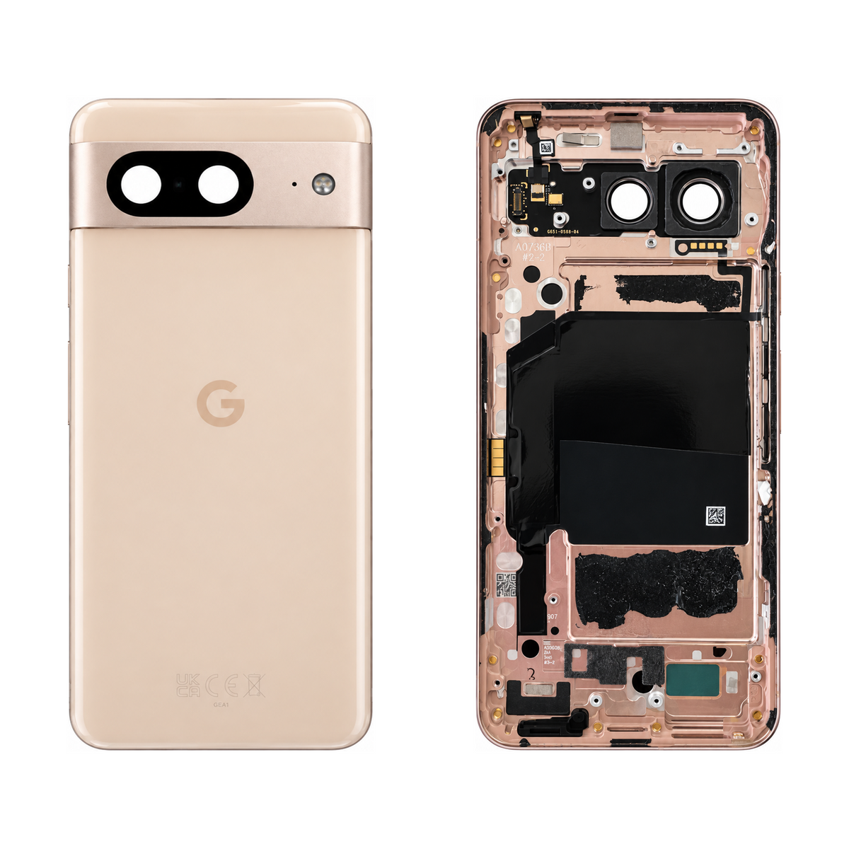 Back Glass for Google Pixel 8 - Rose (Genuine Pulled Grade A/B) - front and rear views