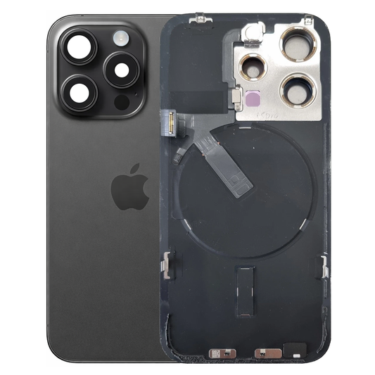 iPhone 15 Pro Back Glass with Small Parts - Black Titanium (Genuine Pulled)