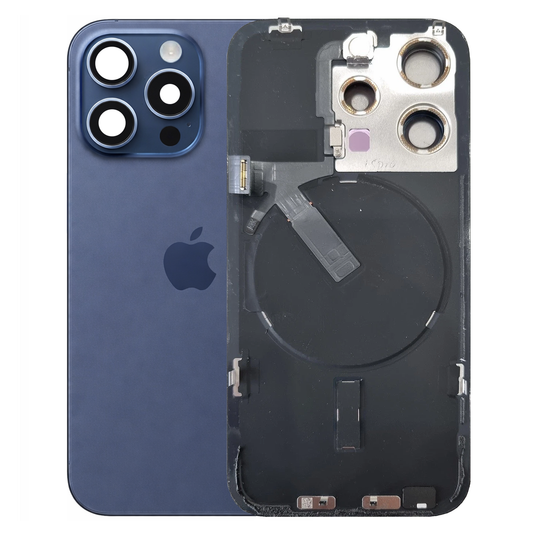 iPhone 15 Pro Back Glass with Small Parts - Blue Titanium (Genuine Pulled)