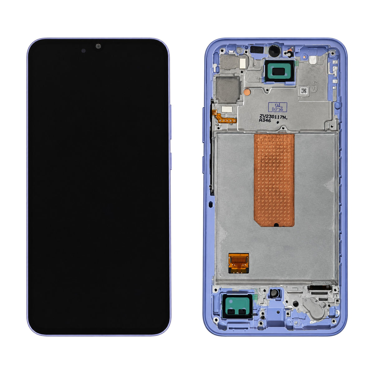 Samsung Galaxy A34 5G SM-A346B assembled genuine OLED display with light violet frame GH82-31200D - front and rear