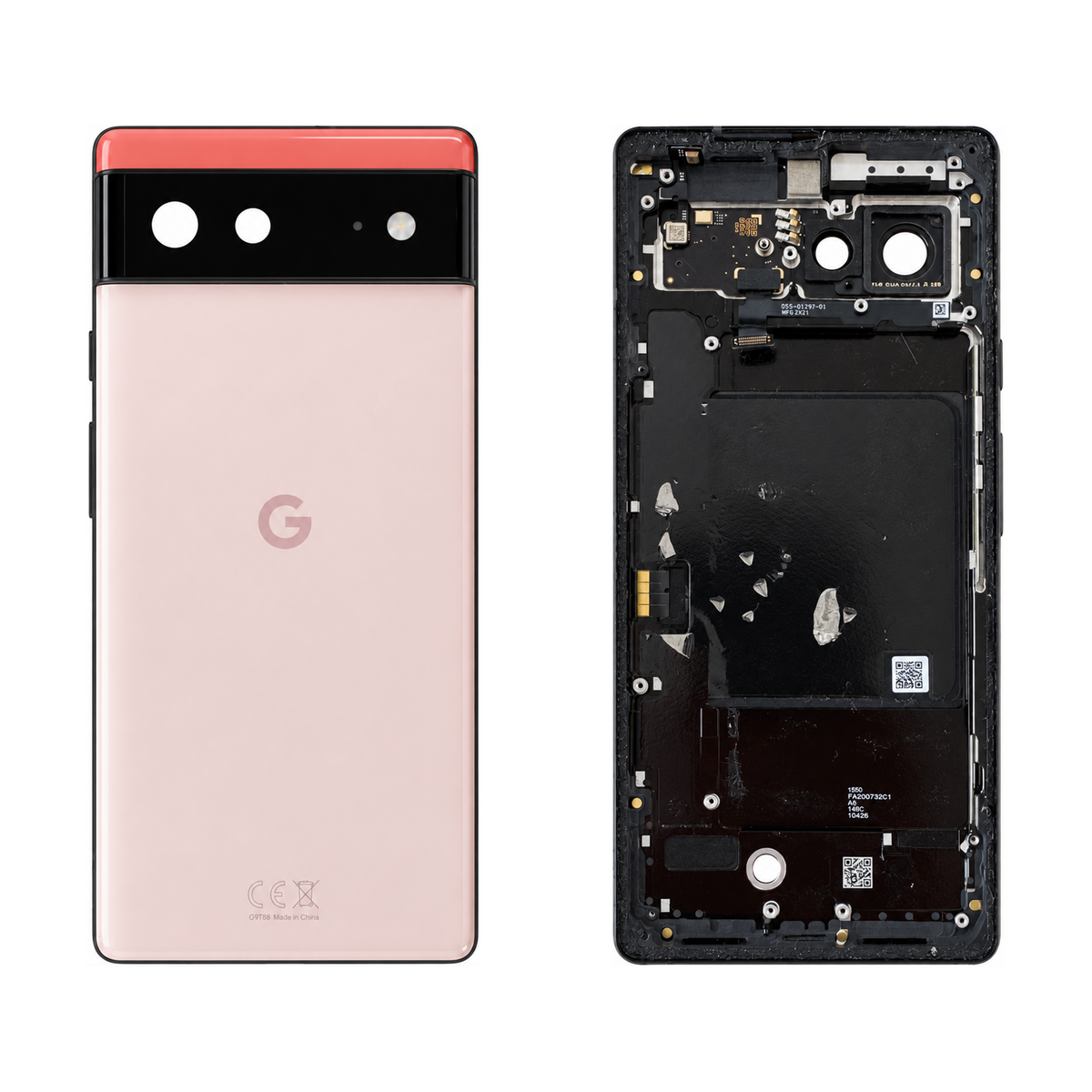 Back Glass for Google Pixel 6 - Kinda Coral (Genuine Pulled Grade A/B) - front and rear views