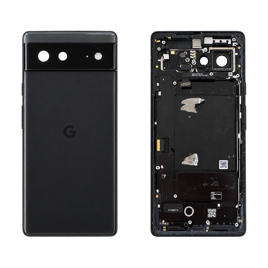 Back Glass for Google Pixel 6 - Stormy Black (Genuine Pulled Grade A/B) - front and rear views