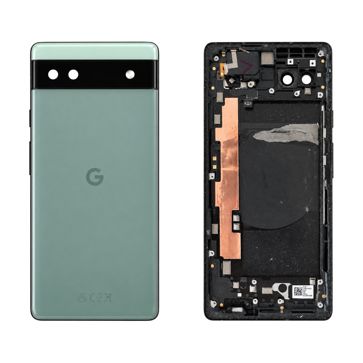 Back Cover for Google Pixel 6a - Sage (Genuine Pulled Grade A/B) - front and rear views