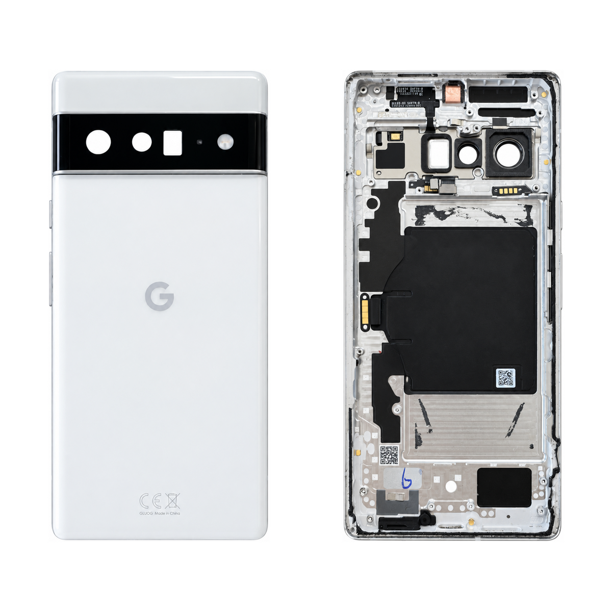 Back Glass for Google Pixel 6 Pro - Cloudy White (Genuine Pulled Grade A/B) - front and rear views