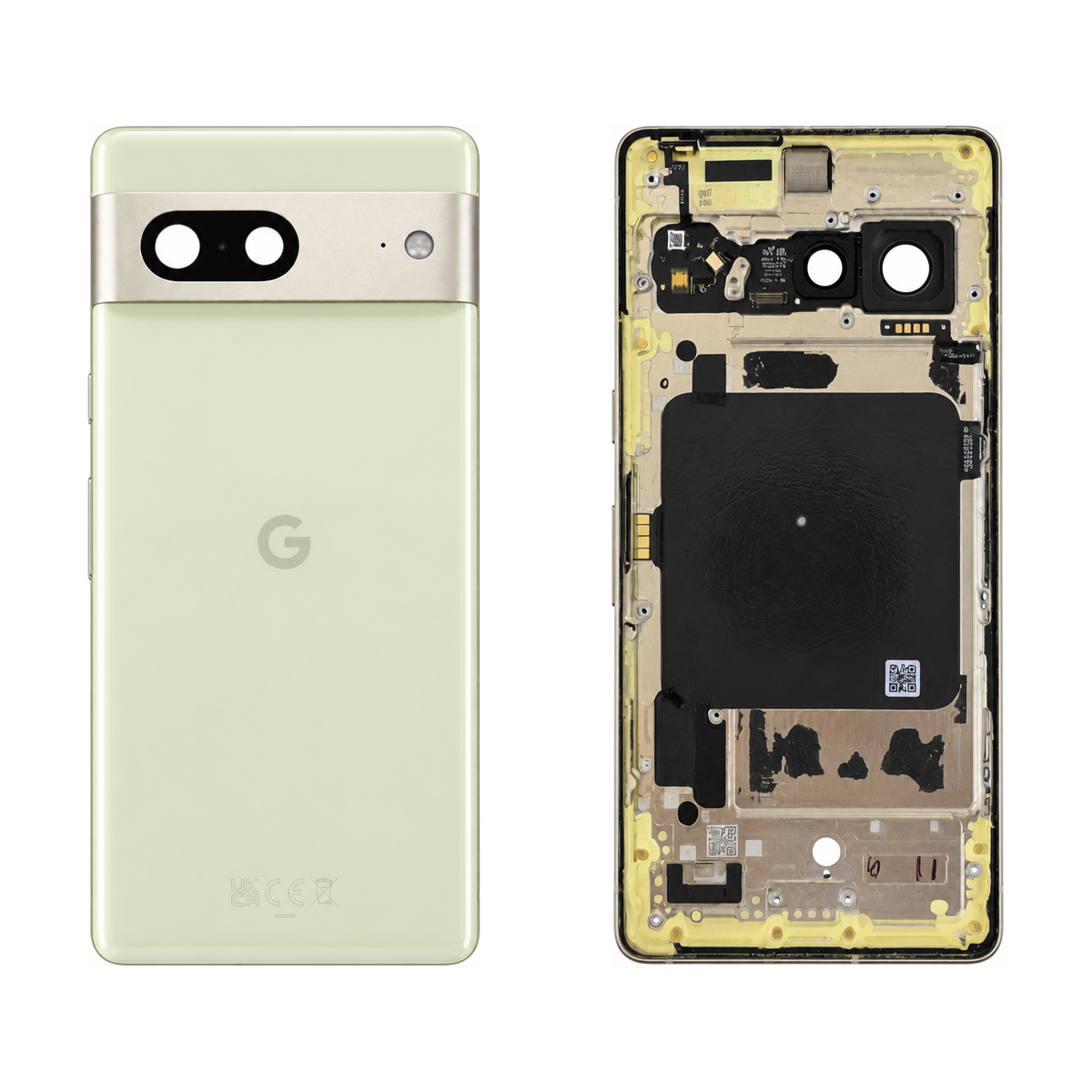 Back Glass for Google Pixel 7 - Lemongrass (Genuine Pulled Grade A/B) - front and rear views