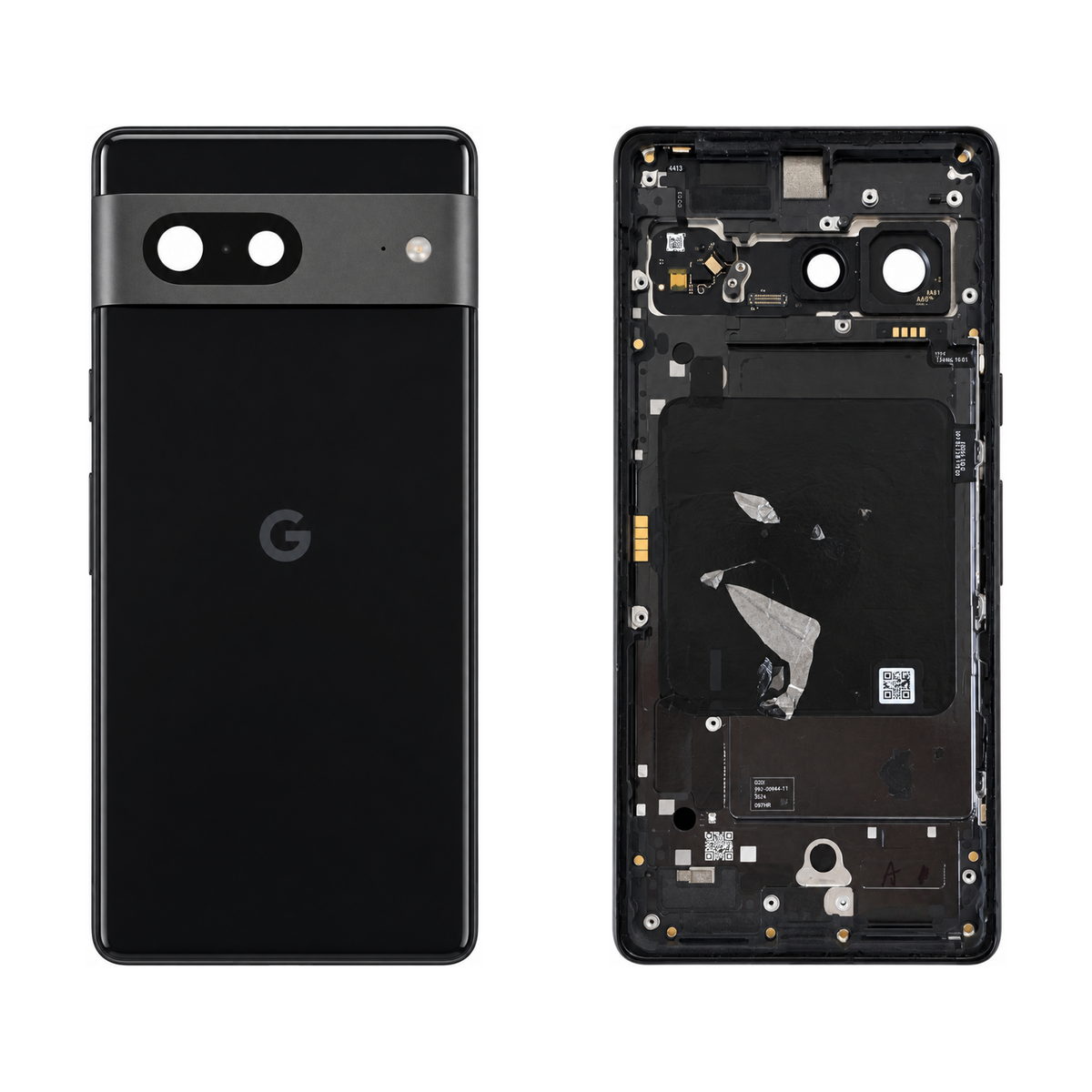 Back Glass for Google Pixel 7 - Obsidian (Genuine Pulled Grade A/B) - front and rear views