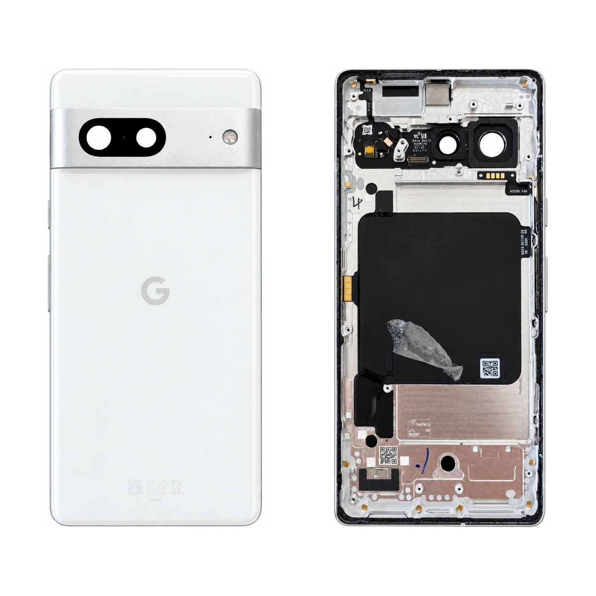 Back Glass for Google Pixel 7 - Snow (Genuine Pulled Grade A/B) - front and rear views
