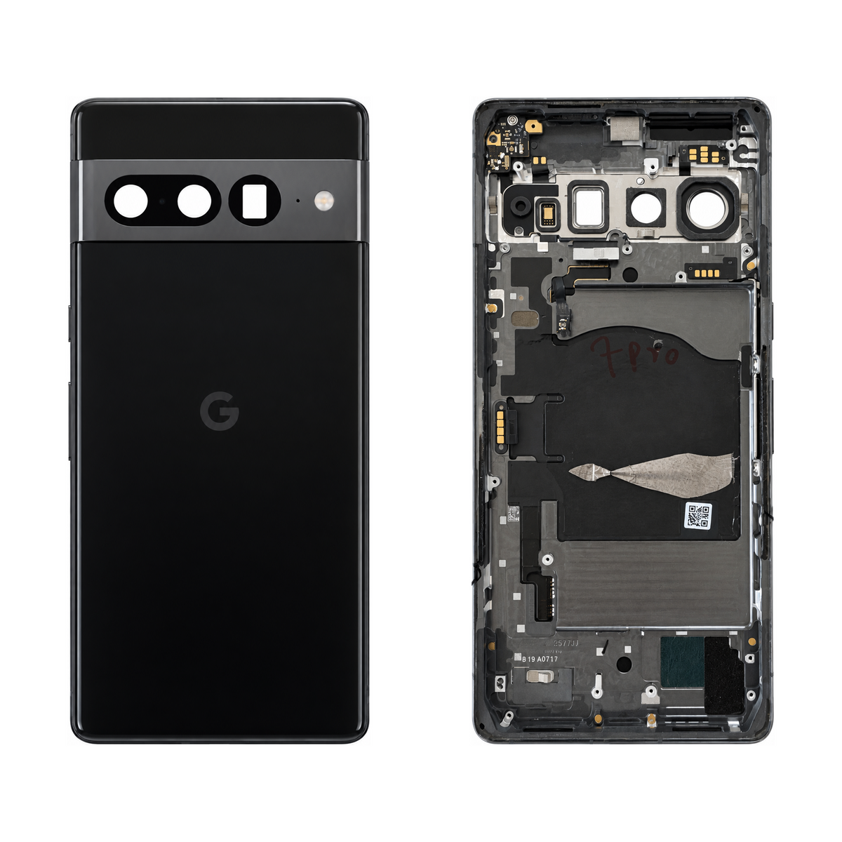 Back Glass for Google Pixel 7 Pro - Obsidian (Genuine Pulled Grade A/B) - front and rear views