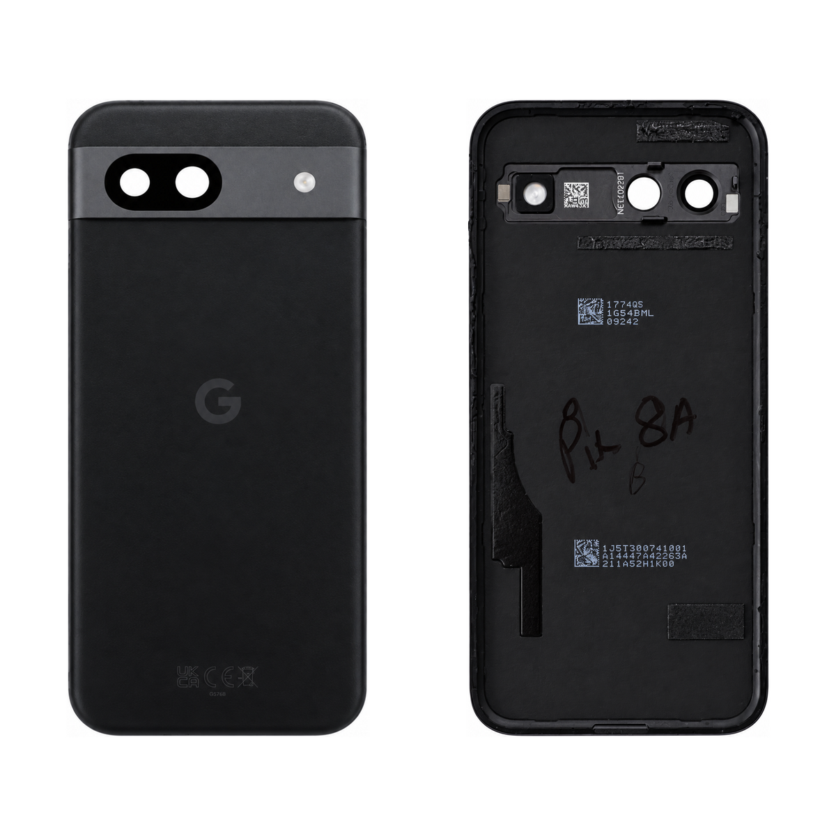 Back Cover for Google Pixel 8a - Obsidian (Genuine Pulled Grade A/B) - front and rear views