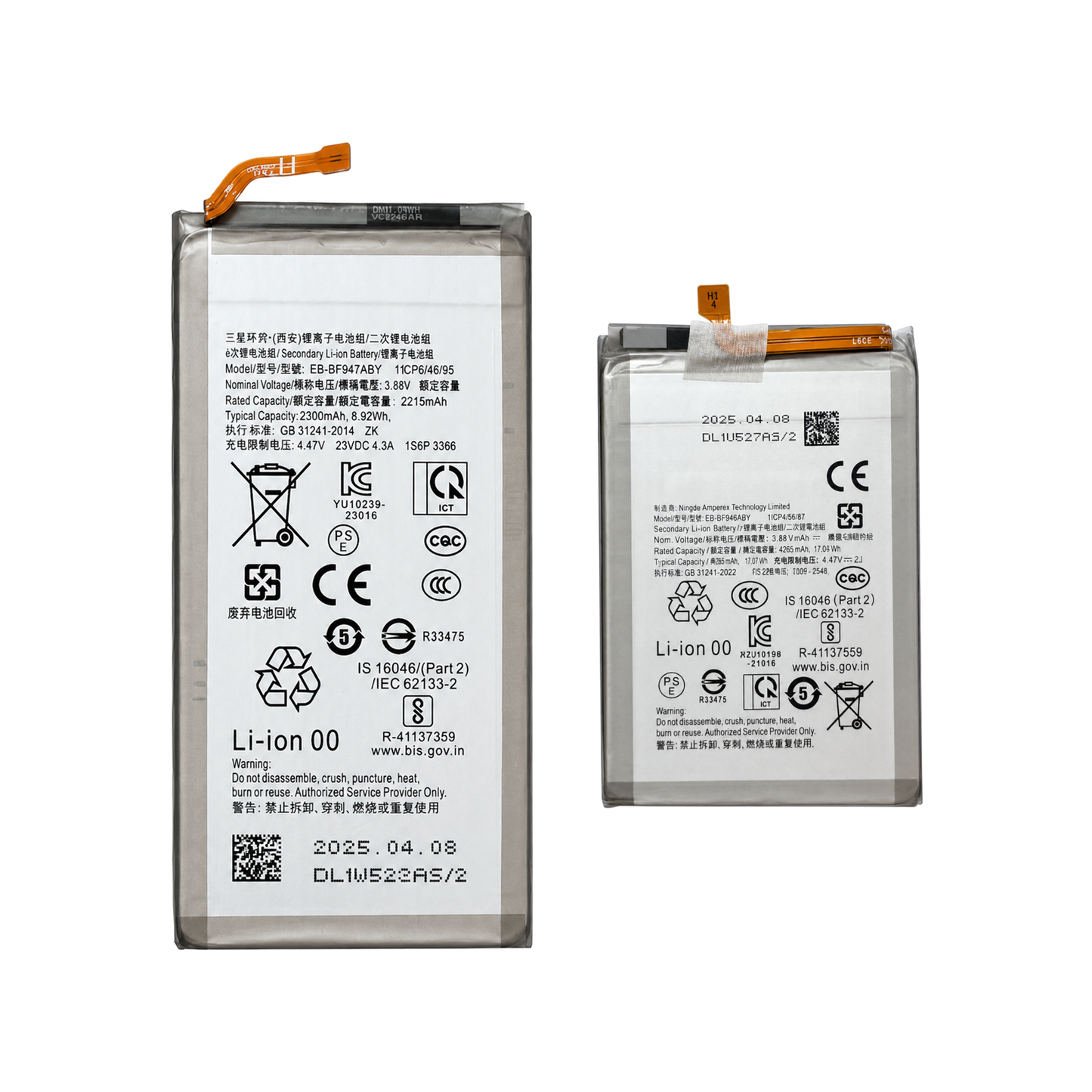 Primary and secondary replacement battery pair for Samsung Galaxy Z Fold 5